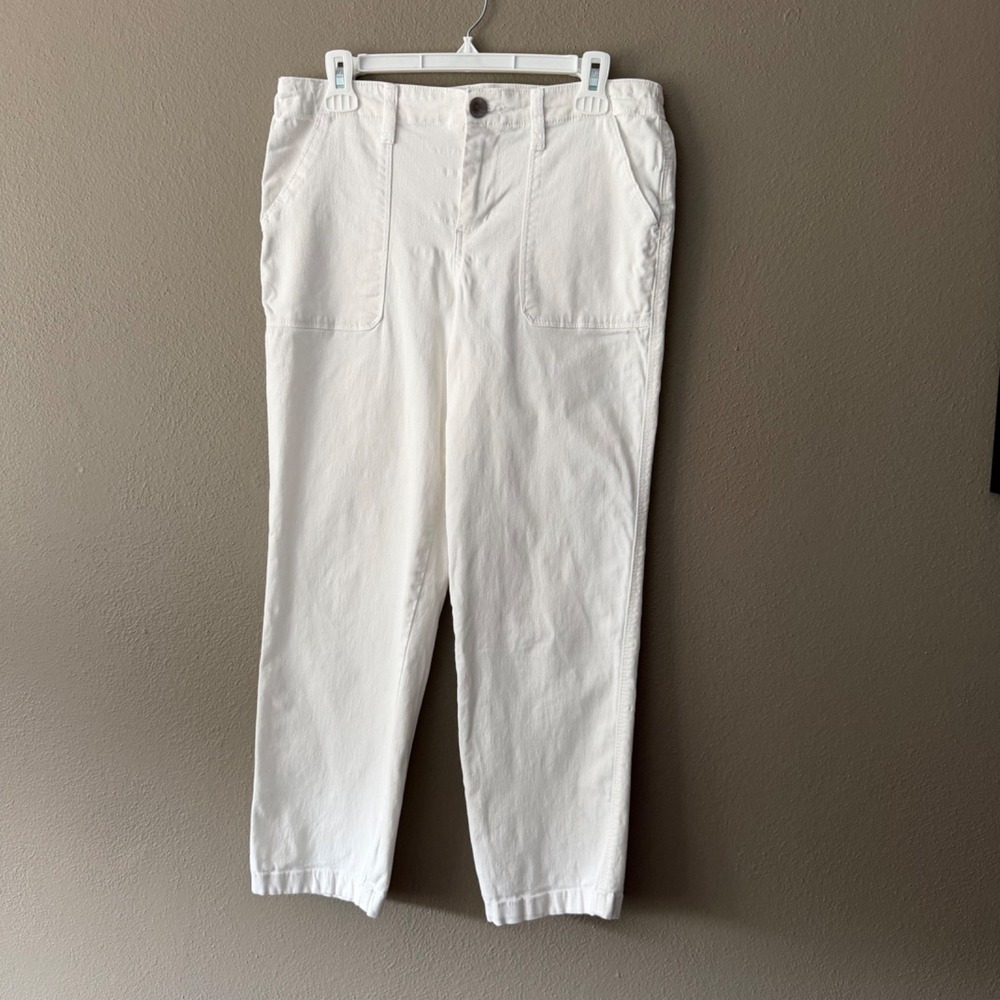 1822 Denim White Mid Rise Pockets Utility Stretch Straight Leg Sz 10 Clean Girl
